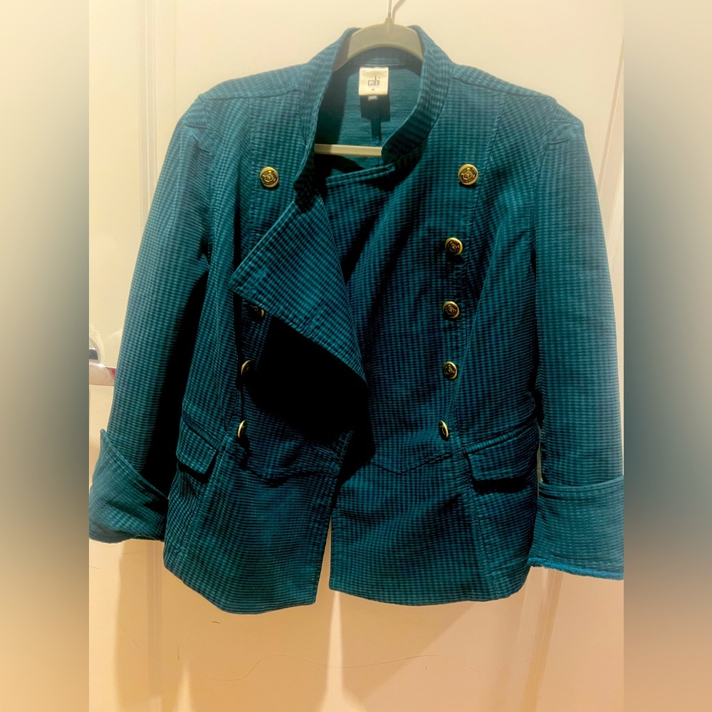 Cabi Corduroy ‘field jacket’ ..gorgeous teal with brass military-style buttons.